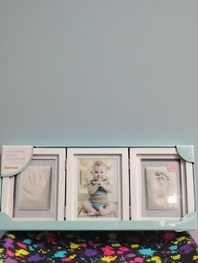 NIB Pearhead Desk Babyprints Frame in Light Blue 🩵 and White